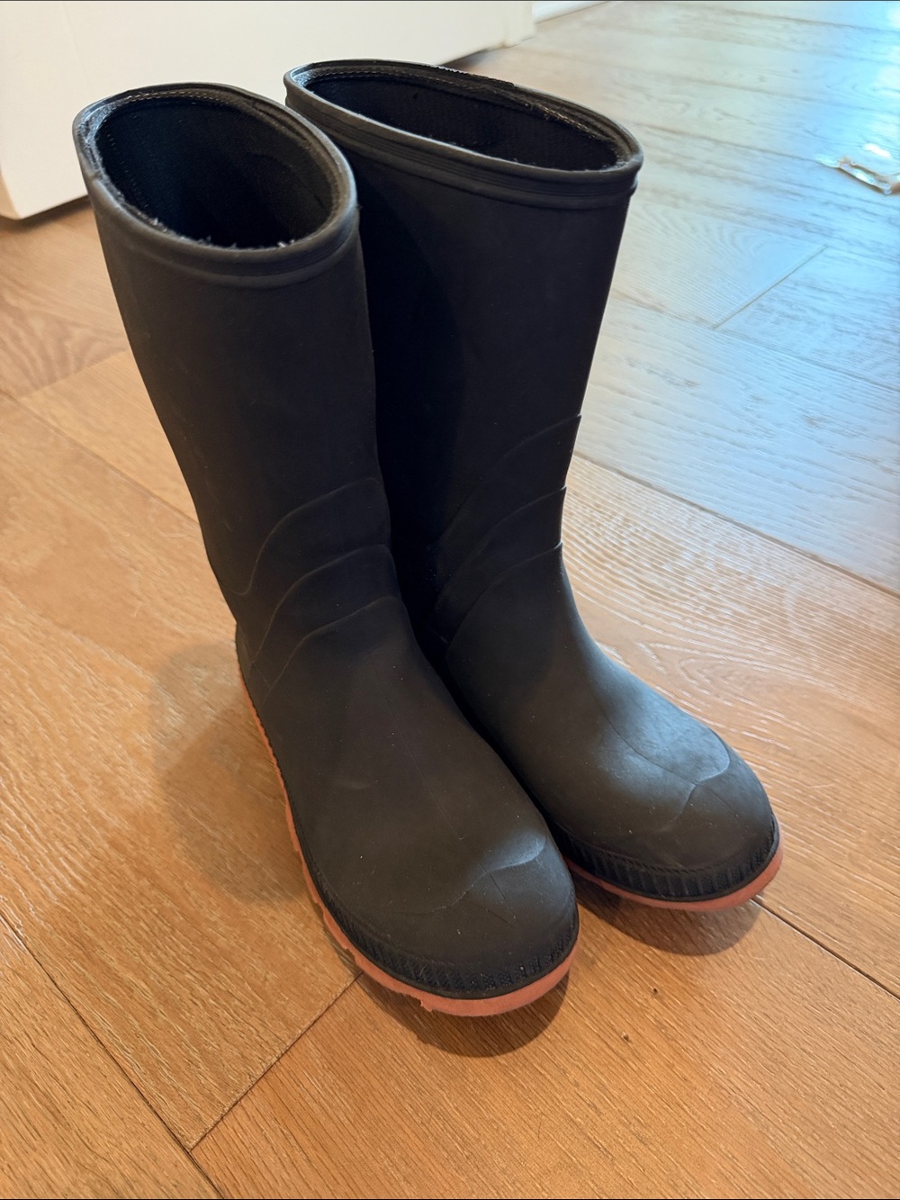 Kids Black Rain Boots with Orange Trim